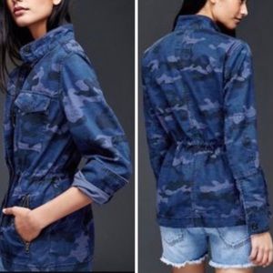 Gap Blue Camo Military Style Utility Jacket Women Size XXL